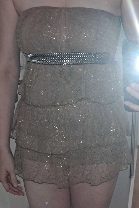 Brązowa, błyszcząca bluzka z cekinami na imprezę rozm. M/XL