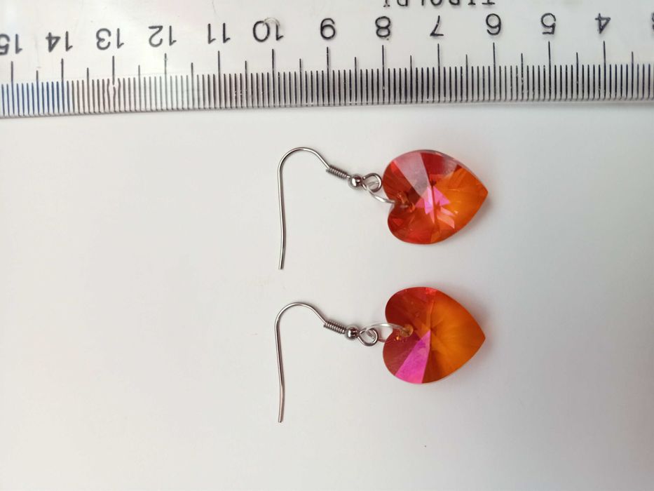 Handmade Kolczyki - Swarovski Serduszka Pomarańczowe