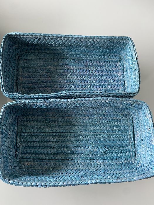 Conjunto de 3 cestos de palha - azuis -marca Charade