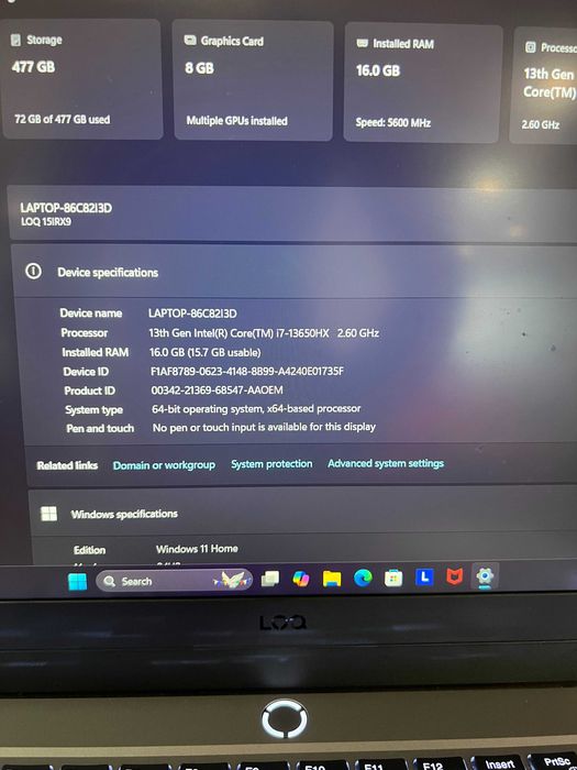 Gaming Laptop Lenovo i7-13650HX, NVIDIA GeForce RTX 4060