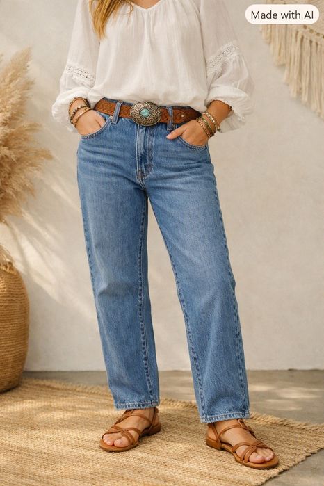 Calças de Ganga Azuis / Jeans Cintura Alta e Corte Reto - Springfield - Tamanho 40