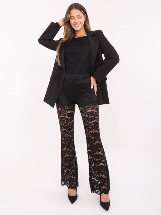 Czarne koronkowe spodnie ITALY MODA z wysokim stanem – eleganckie