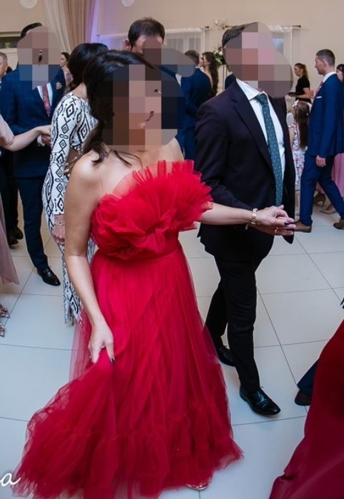 Sukienka suknia wieczorowa balowa tiulowa czerwona długa 36 studniówka