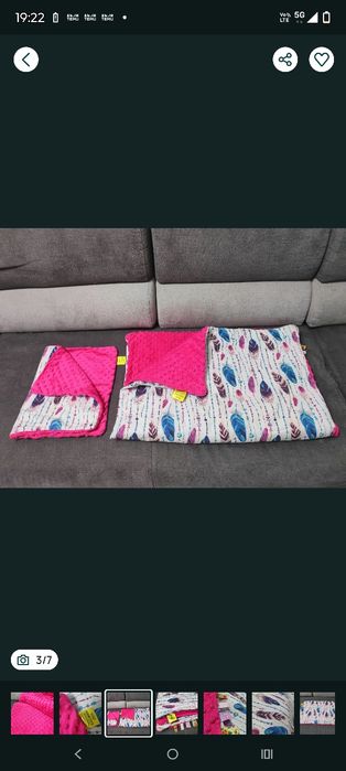 Kocyk i płaska poduszka  minky