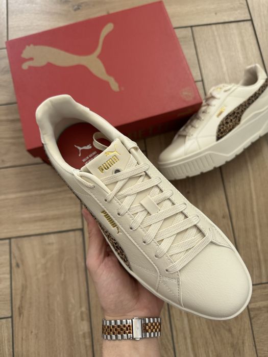 Nowe Skórzane Trampki Damskie Puma na Platformie Panterka Kremowe 41