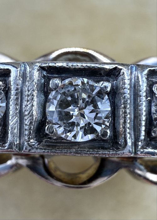 Złoty pierścionek antyk 585 z diamentami 0,30ct VS1-Si1/G-I