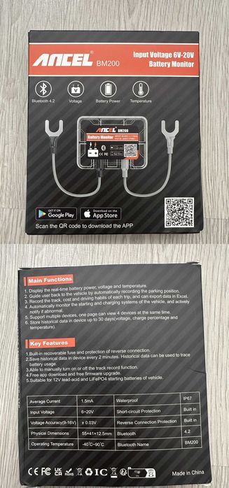 Тестер для АКБ ANCEL BM200 з Bluetooth автомобіля заряду