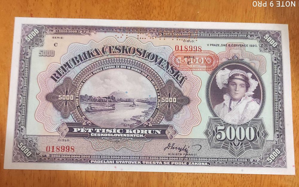 linda nota da checoslovaquia 5000 korun 1920 nova rara