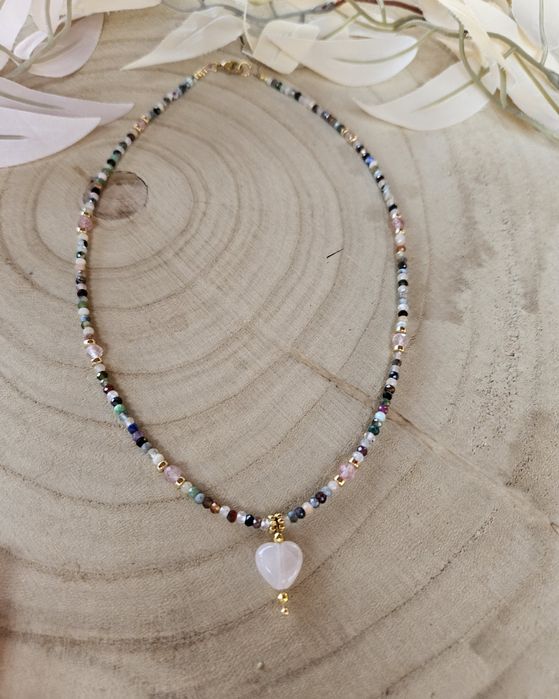 Naszyjnik Choker kamienie naturalne Kwarc różowy Hematyt