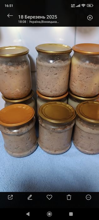 Продам домашній смачний паштет 
Об'єм 0.5л
Ціна 85грн
Дуже смачний, ар