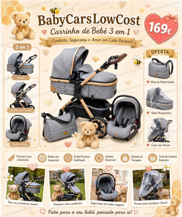 *** Carrinho Bebé * NOVOS * 3 em 1 * Grande Promoção * VISITE O NOSSO ESPAÇO ***