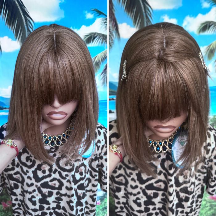 Натуральный парик с чёлкой кожа шёлк детские волосы люкс пепел русый