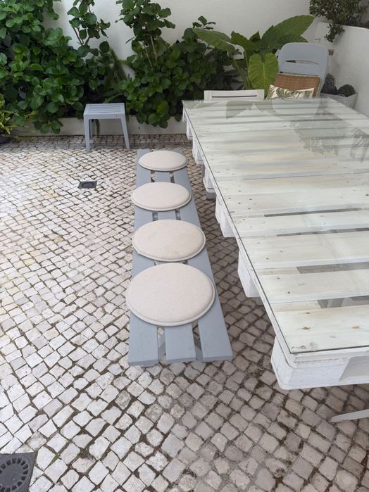 Mesa de jantar com Vidro Temperado para Jardim com Banco e 2 cadeiras - 240cm x 120cm