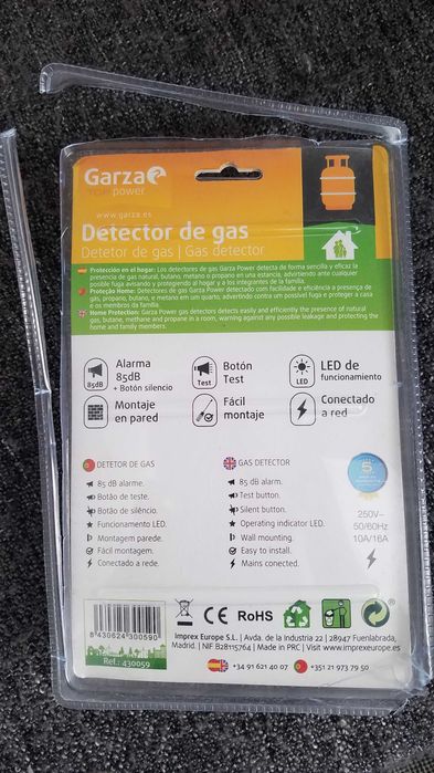 Detetor de gás COM BACK UP GARZA
