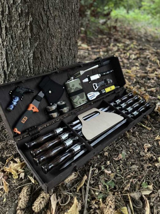 Набір шампурів в кейсі (дерево\фанера)! Ідеальний подарунок чоловіку!