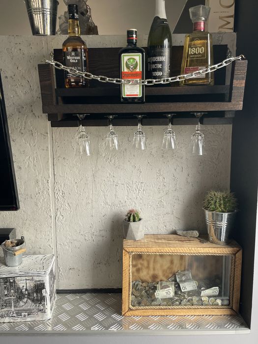 Półka loft barek na alkohol wino kieliszki deska opalana