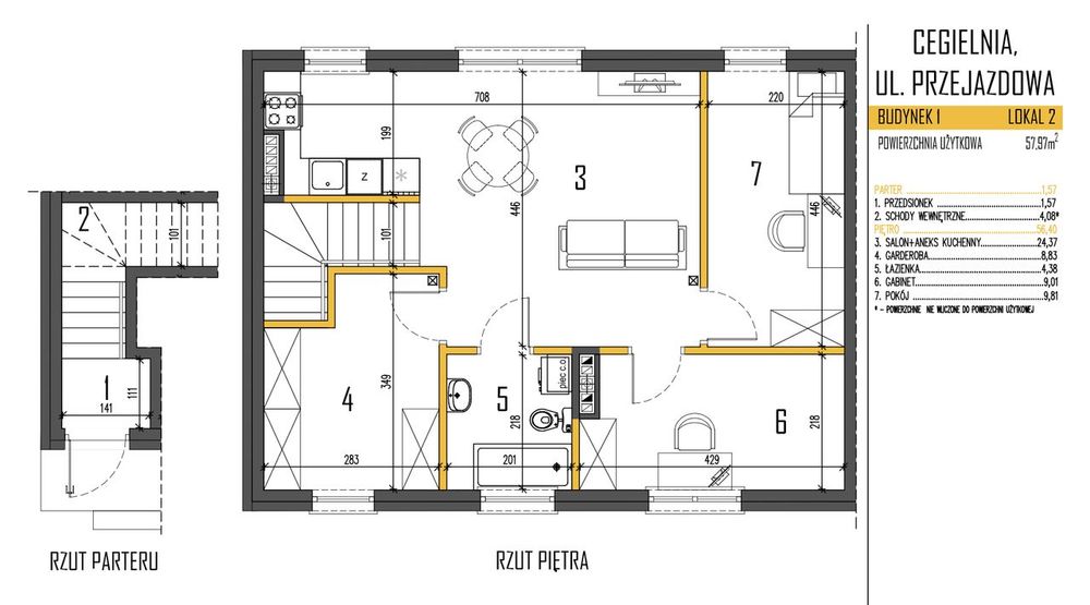 Mieszkanie I piętro - 57,97 m2 - 2 m. postojowe