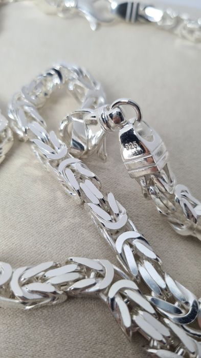 Srebrny męski łańcuszek i bransoletka splot bizantyjski królewski  925