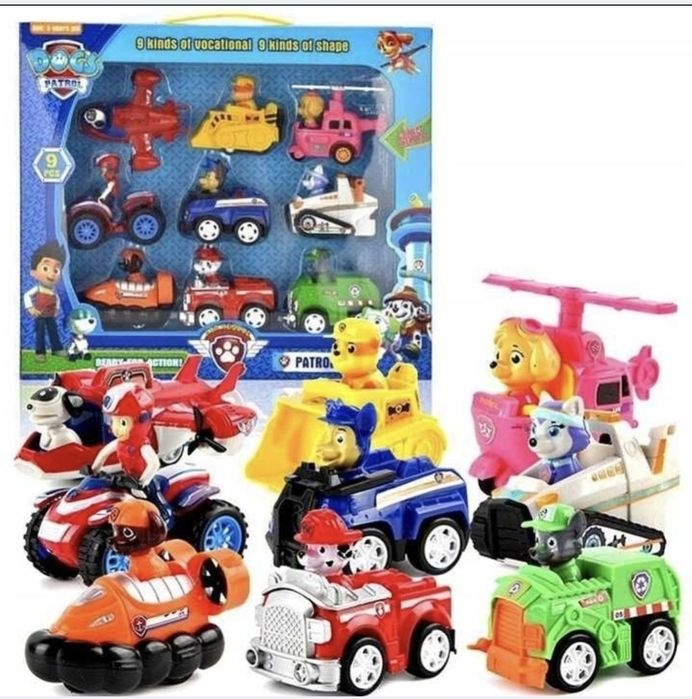 Autka z napędem z bajki Psi patrol 9 pojazdów i 9 figurek 3x3 pojazdy