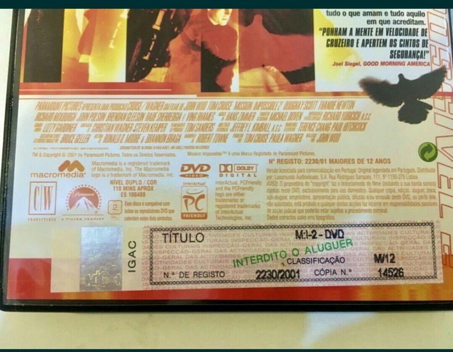 Missao Impossivel 2 - DVD 9Gb - Original selo IGAC Versão Widescreen (VAI CTT)