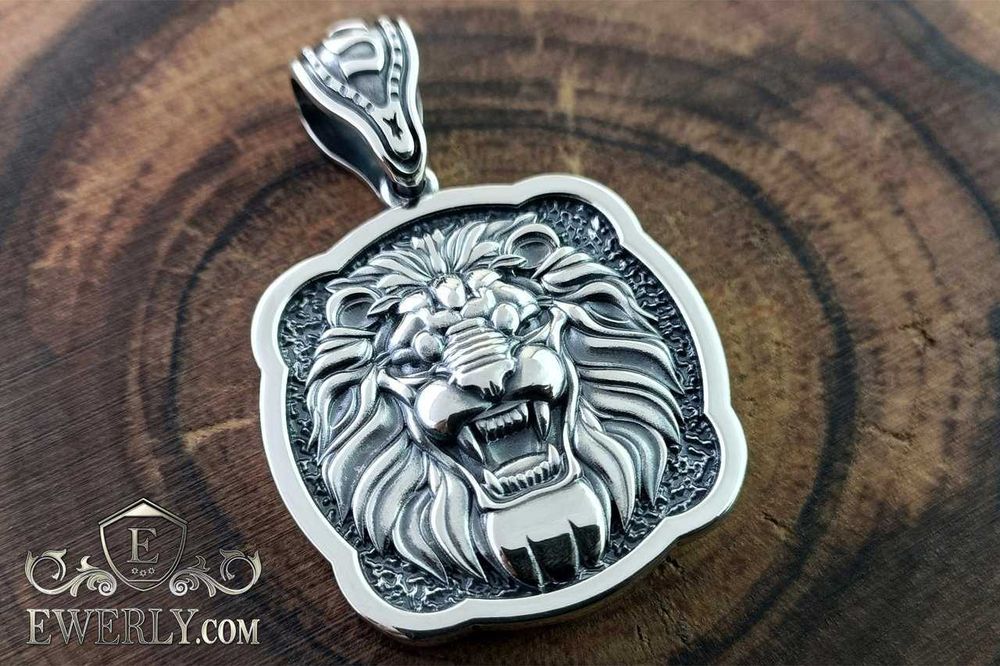 Амулет Серебряный кулон со Львом. Серебряная подвеска Лев 925 пробы