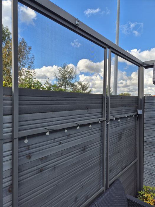 Altana pergola antracyt 3m x 3m z zasłonami, daszek, moskitiera, podło