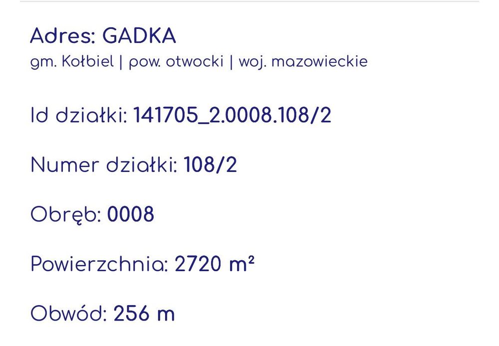 Działka w miejscowości Gadka gm Kołbiel