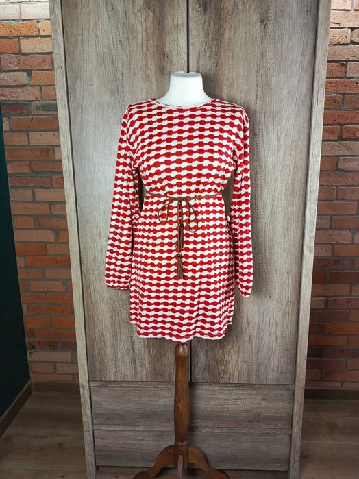 Zara sukienka damska mini w kratkę czerwona retro casual 38 M