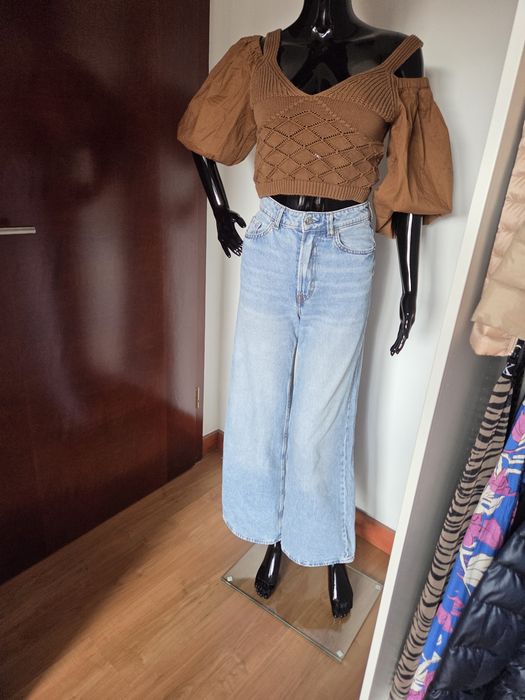 Szerokie spodnie jeansowe h&m 32