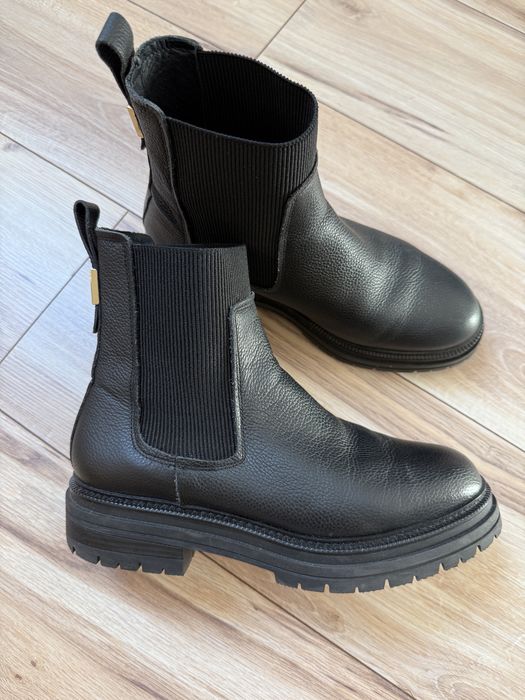 Botki sztyblety damskie 38 tommy hilfiger czarne wyższa podeszwa ocieplane jesień zima