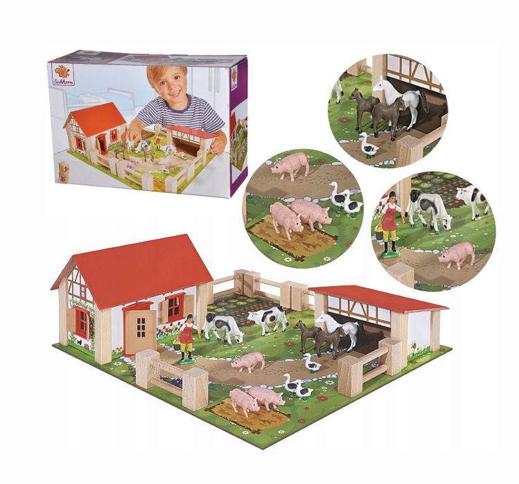Farma zwierzęta drewniana zagroda 21 el PREZENT DLA DZIECI
