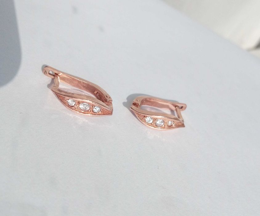 Серьги сережки с камнями серебро 925 проба Позолота