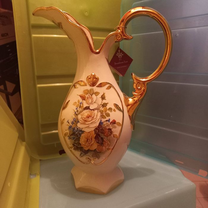 Conjunto de jarro, bacia e 2 castiçais