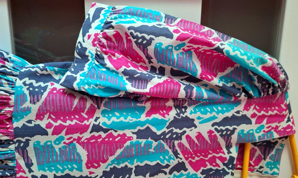 Różowa niebieska bawełniana sukienka Laura Ashley vintage retro