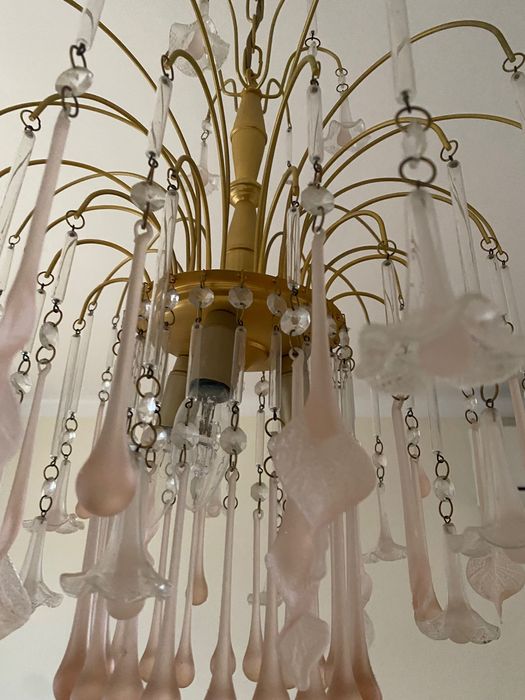 Candeeiro de teto em vidro cor de rosa