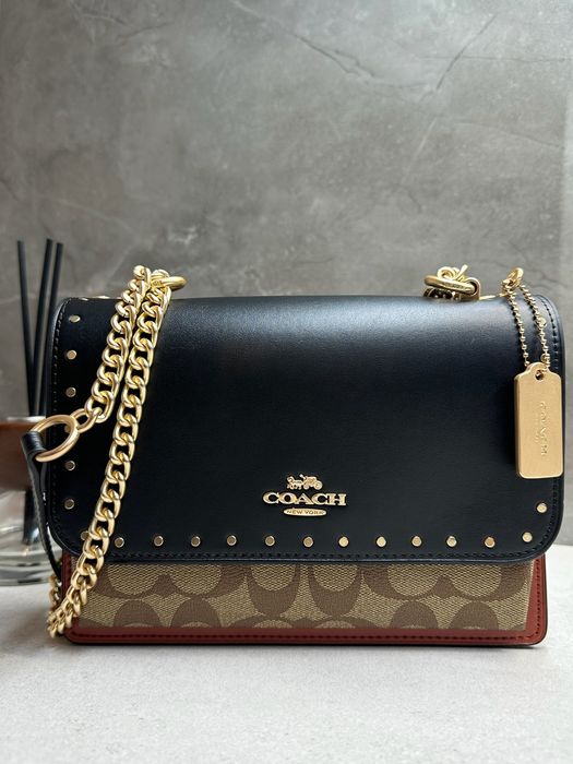Сумка жіноча кросбоді Coach Klare Signature Canvas та ланцюжком (Чорна/Мульти)