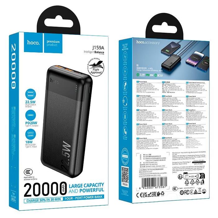 Повербанк HOCO J159A 20000 mAh 22.5W швидка зарядка