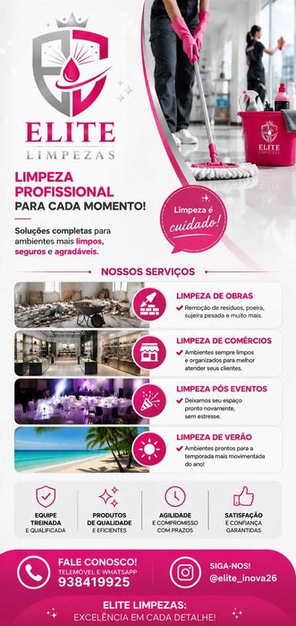 Limpezas de obras, comércios, alojamentos, pós eventos