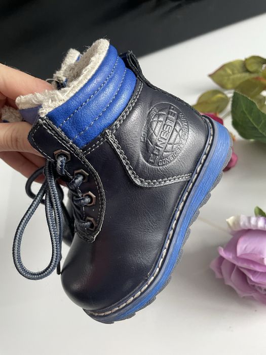 Buty kozaki na zimę zimowe śniegowce polarek w środku 22 granatowe