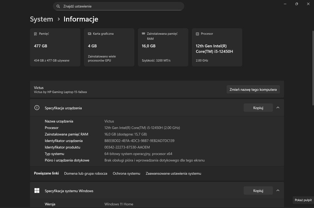 Laptop gamingowy HP Victus 15, RTX3050,  144hz