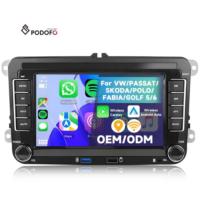 Rádio Volkswagen Skoda Seat Android 15 com Carplay GPS WiFi BT 2/64GB