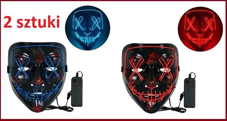 2 szt. Maska LED Purge Halloween 3 tryby świecenia 2 kolory Zestaw