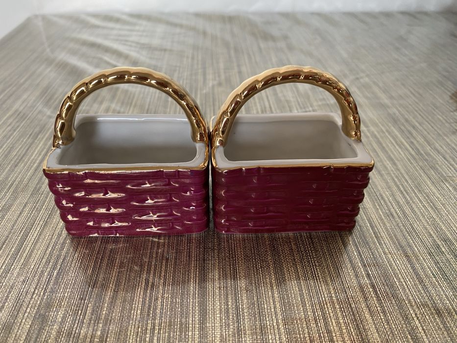 Par de Cesta decorativa em cerâmica com pegas