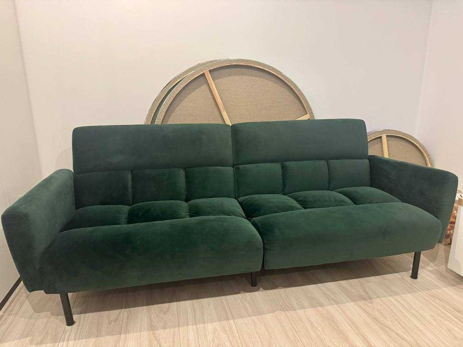 SOFA Kanapa rozkładane oparcie ZIELONA Welur Na nóżkach NOWOCZESNA