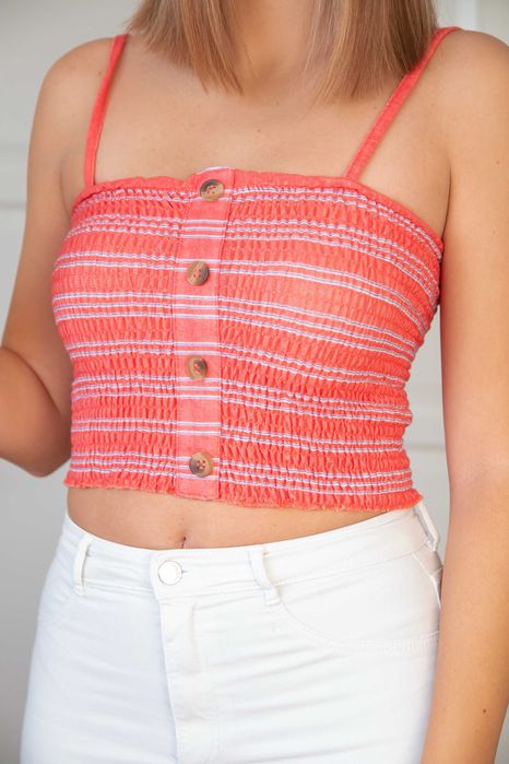 Croptop Crop top Pull&Bear pomarańczowy z guziczkami S M 36 38