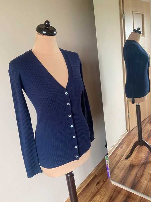 Kardigan granat prazkowany sweter zara basic l xl wiskoza nylon 40