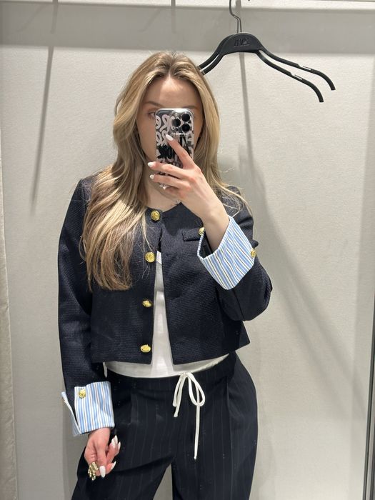 Синій жакет твідовий пиджак zara