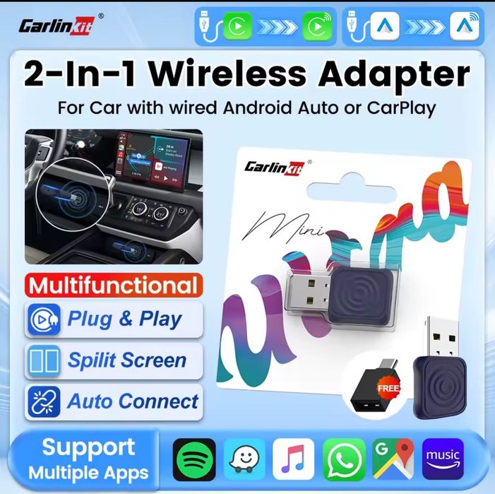 CarlinKit Mini Ultra: Wireless CarPlay & Android Auto 2-em-1 NOVO