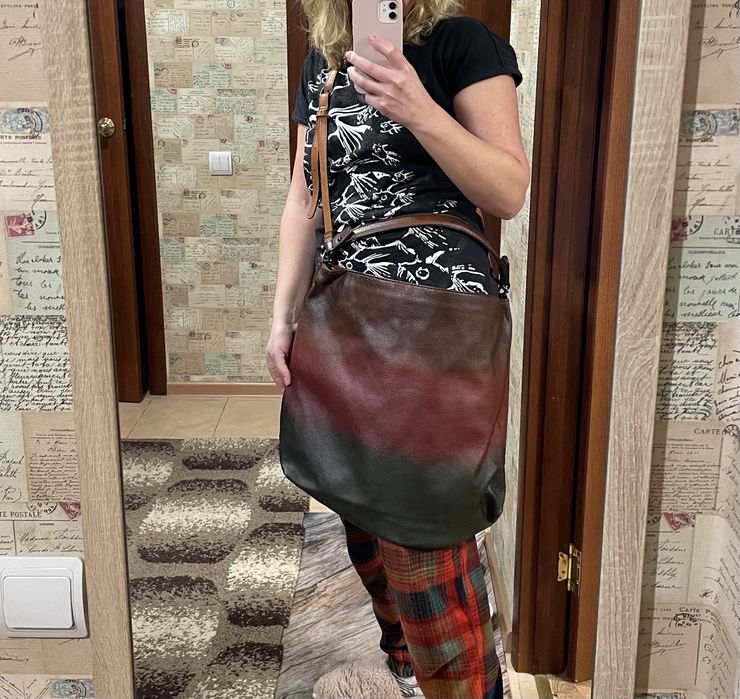 Сумка кожаная большая Бордо -коричневый-зеленый Одесса 900 грн