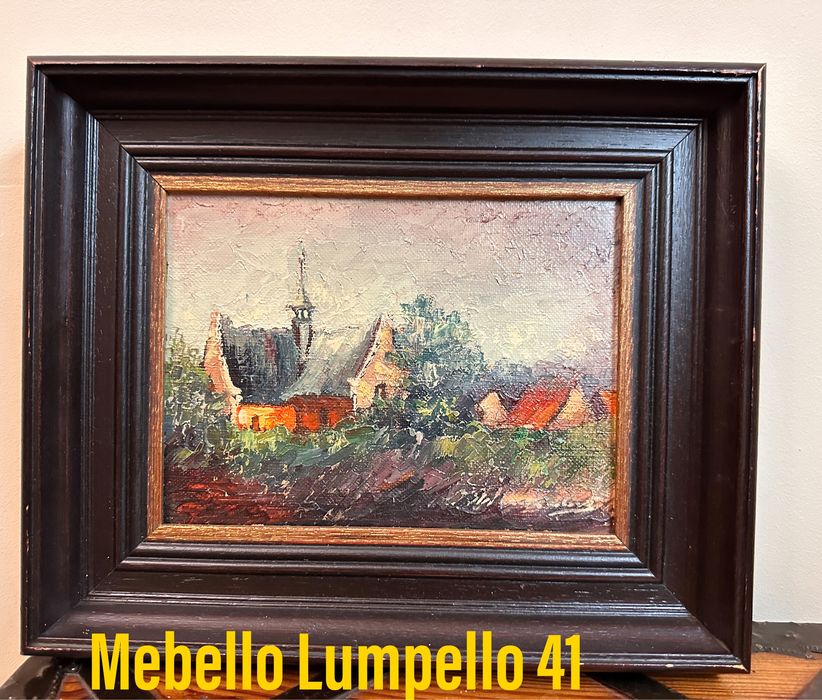 Mały obraz kościół malowany na płótnie drewniana rama 41